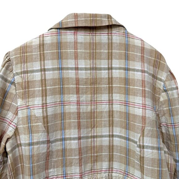 TOMMY HILFIGER Linen Jacket Size 14 Womens Plaid Blazer Beige Metallic Gold - Picture 6 of 9